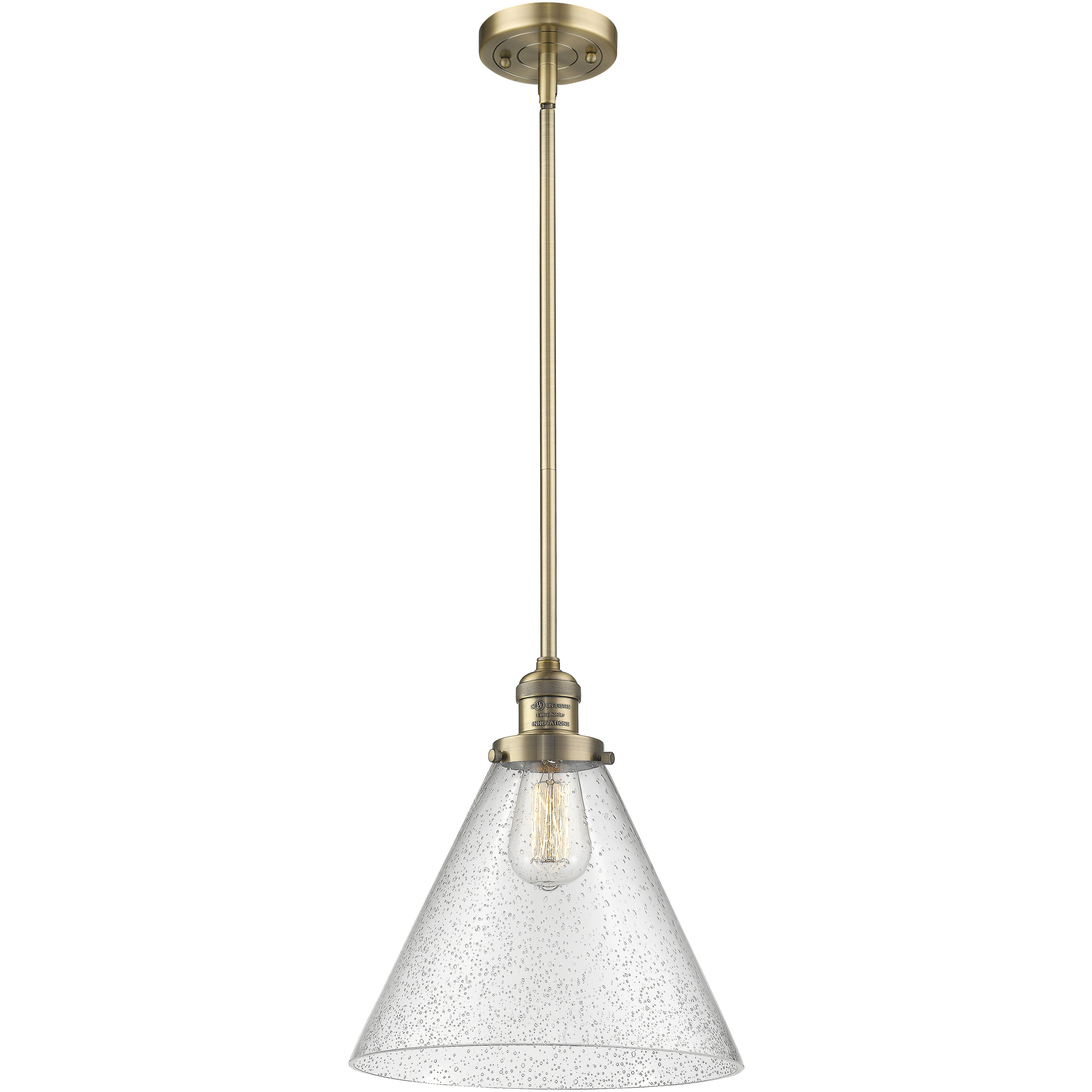 Franklin Restoration Cone LED 12 inch Brushed Brass Mini Pendant Ceiling Light in Seedy, Franklin Restoration