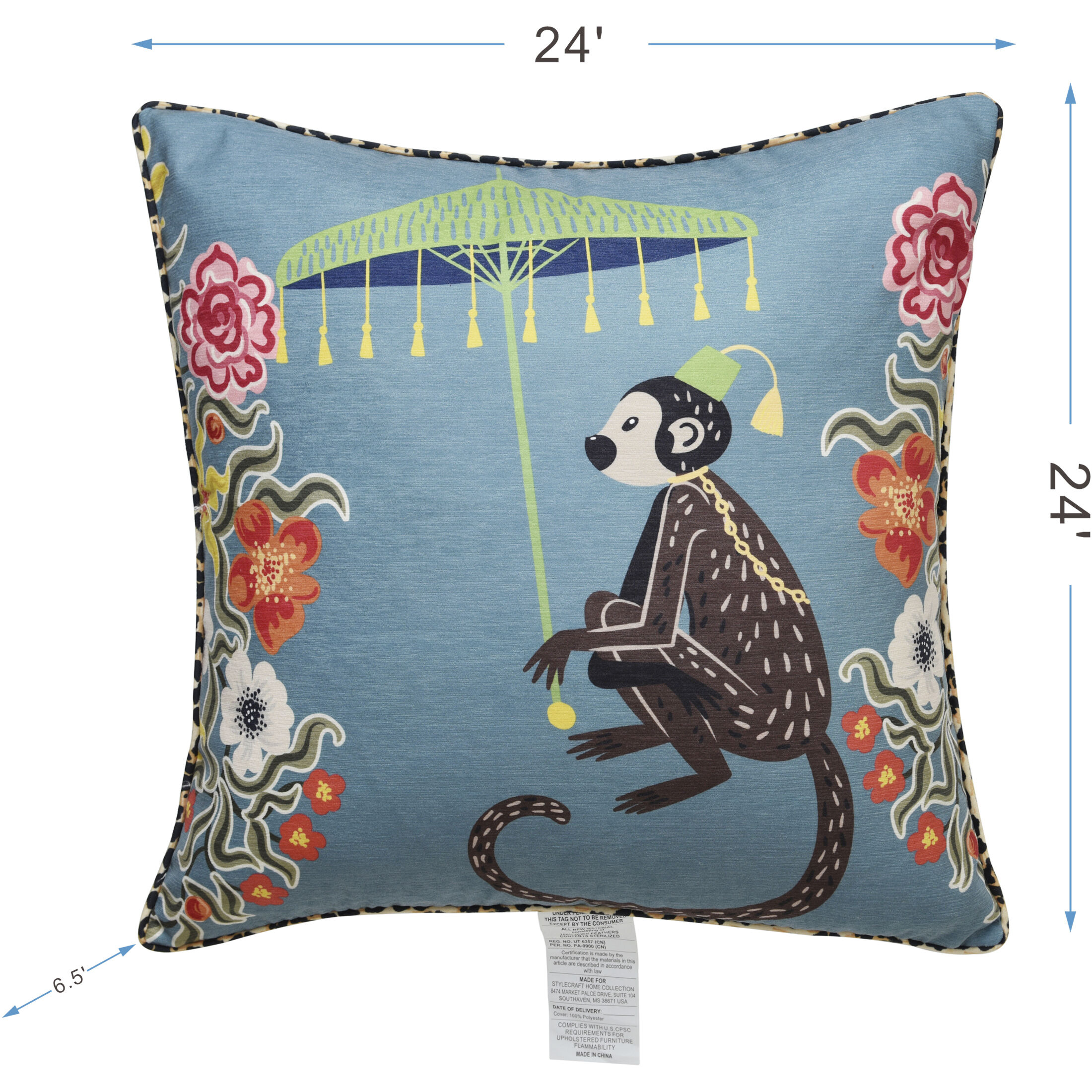 Maharaja Monkey 24 X 6 inch Blue Gray Pillow