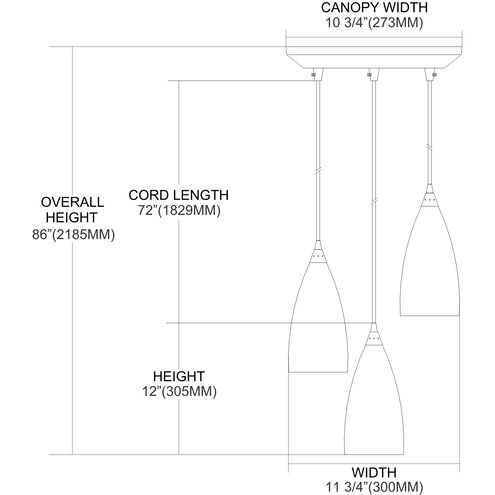 Vesta 3 Light 10 inch Satin Nickel Multi Pendant Ceiling Light, Configurable