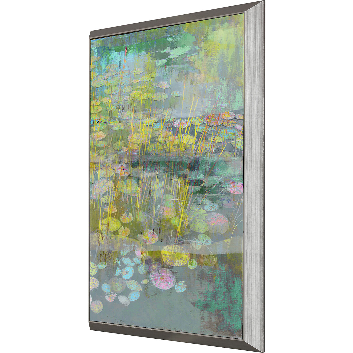 Reeds and Lilies Turquoise and Green and Pink and Multi Framed Art