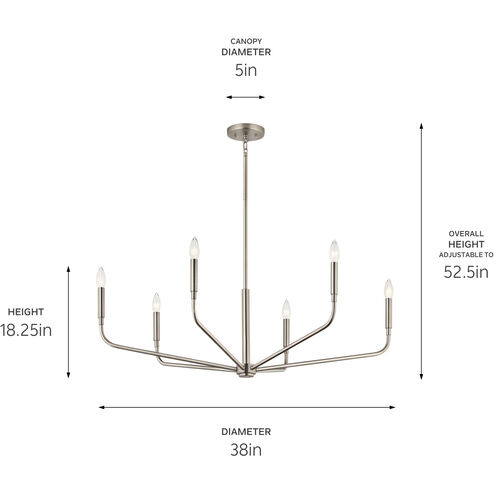 Madden 6 Light Brushed Nickel Chandelier Ceiling Light, 1 Tier Large