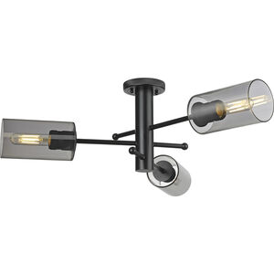 Crown Point Flush Mount Ceiling Light in Matte Black, Plated Smoke Glass
