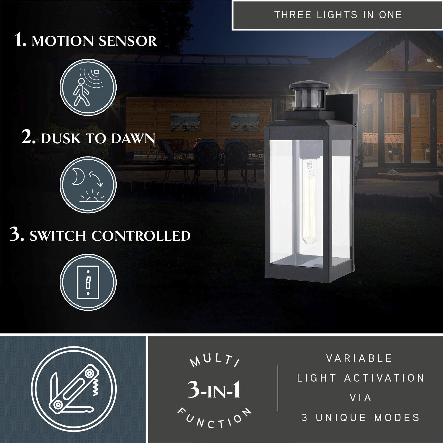 Kinzie Textured Black Outdoor Motion Sensor