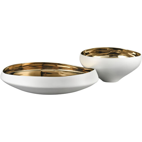 Greer 17.5 X 4 inch Centerpiece Bowl in Matte White and Gold Glazed, Low