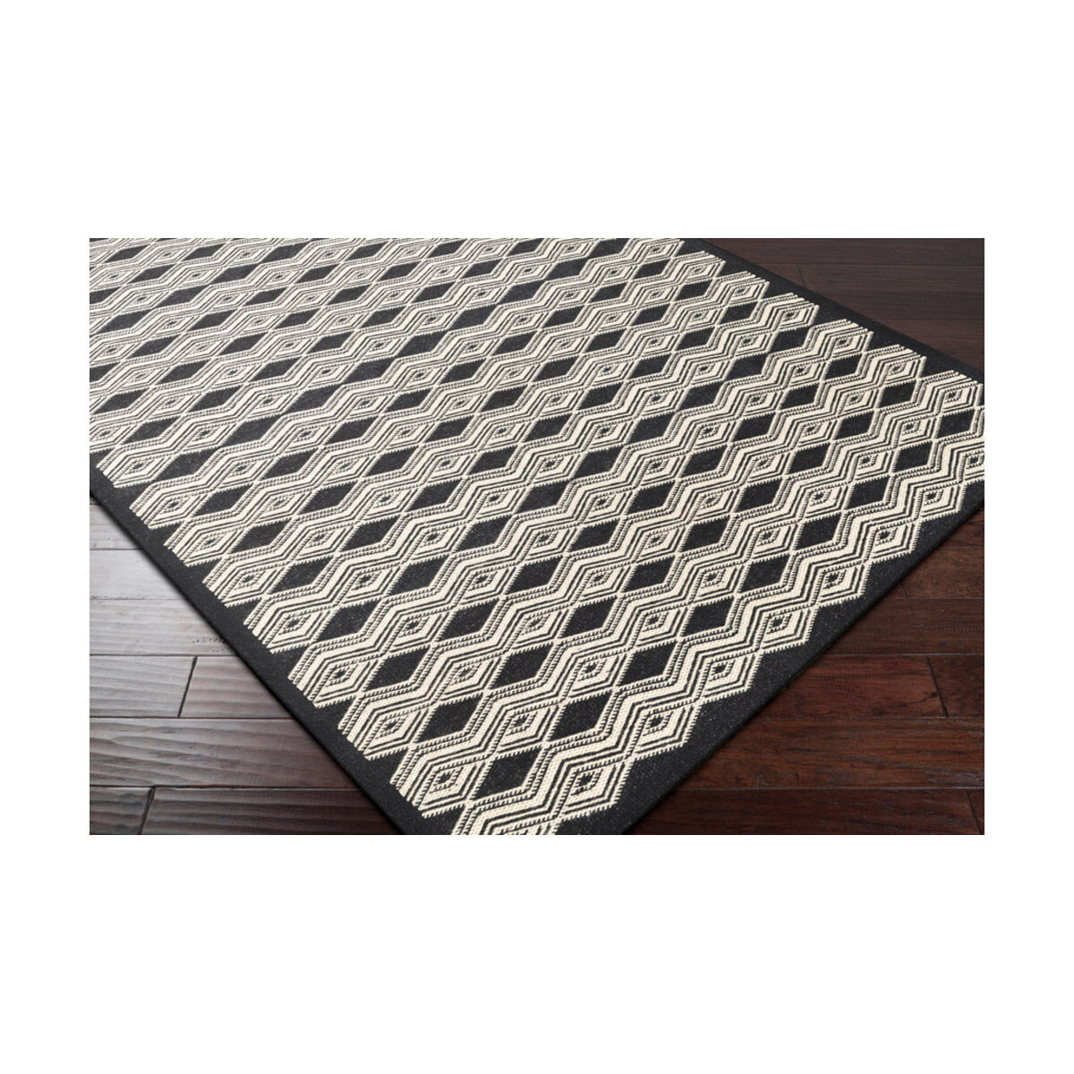 Agostina 120 X 96 inch Black/Cream Handmade Rug, Wool and Cotton