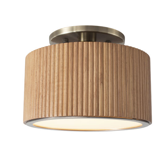 Tambo LED 10 inch Natural Ash and Weathered Brass Semi-Flush Mount Ceiling Light