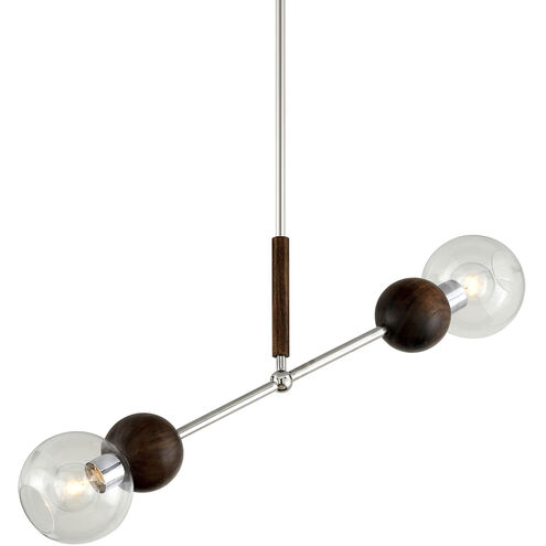 Arlo 2 Light 35 inch Polished Ss And Natural Acacia Linear Ceiling Light