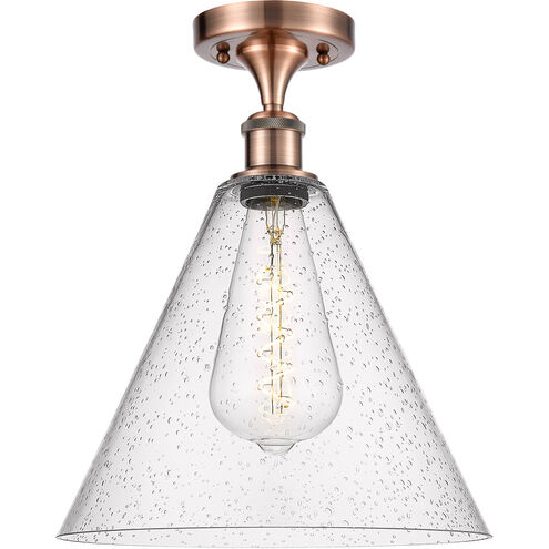 Ballston Cone LED 12 inch Antique Copper Semi-Flush Mount Ceiling Light in Seedy Glass
