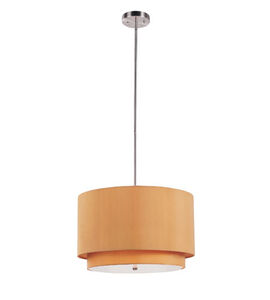 Schiffer 3 Light 18 inch Brushed Nickel Pendant Ceiling Light in Mustard Fabric Drum - Double Shade