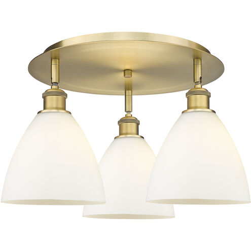 Bristol Glass 3 Light 19.25 inch Brushed Brass Flush Mount Ceiling Light in Matte White