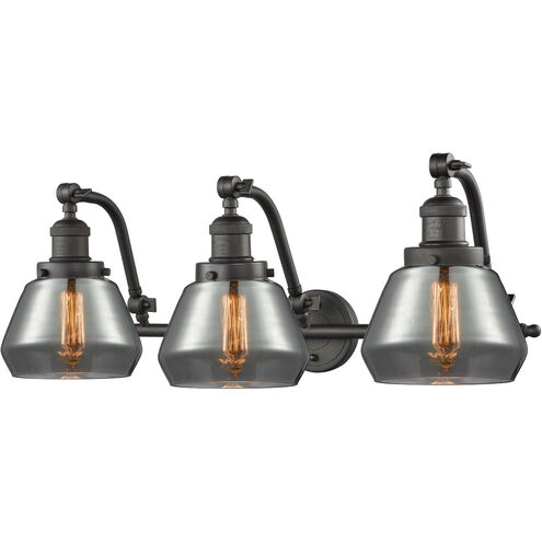 Franklin Restoration Fulton 3 Light 28 inch Oil Rubbed Bronze Bath Vanity Light Wall Light in Plated Smoke Glass, Franklin Restoration