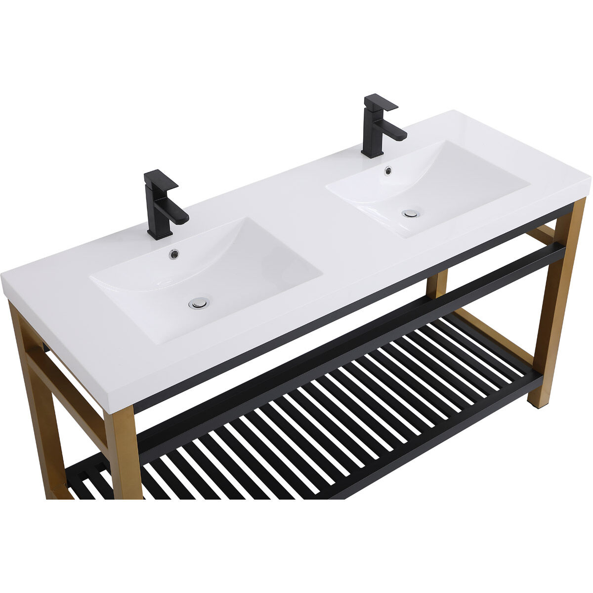 Raya 60 X 22 X 34 inch Gold and Black with White Vanity Sink Set
