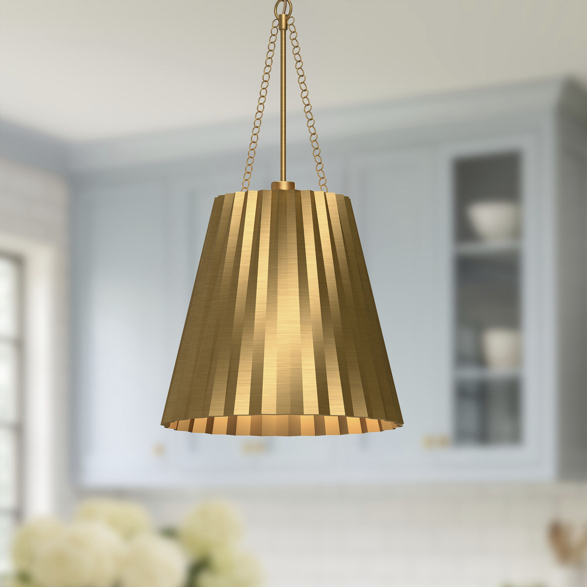 Alora Mood Plisse Pendant Ceiling Light in Aged Gold