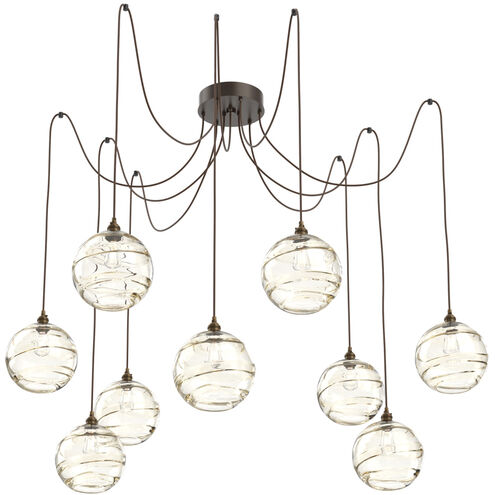 Terra 9 Light 18 inch Flat Bronze Swag Multi-Pendant Ceiling Light in Amber Optic