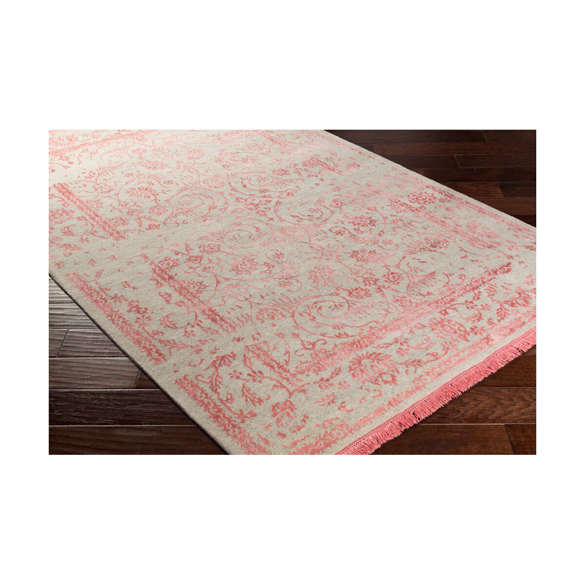 Evanesce 72 X 48 inch Coral/Khaki Rugs, Wool, Bamboo Silk, and Viscose