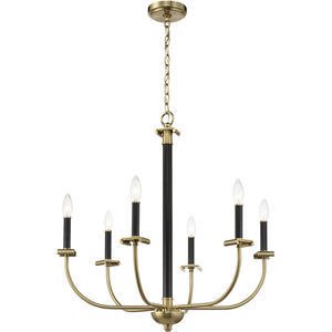 Stanza 6 Light 26 inch Flat Black and Satin Brass Chandelier Ceiling Light