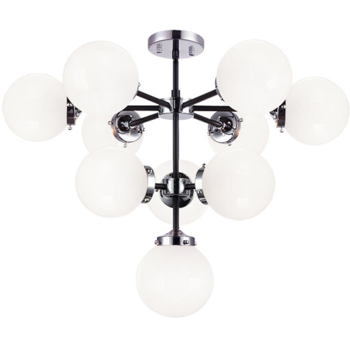Maru 10 Light 30 inch Chrome Chandelier Ceiling Light in Chrome and Opal Glass