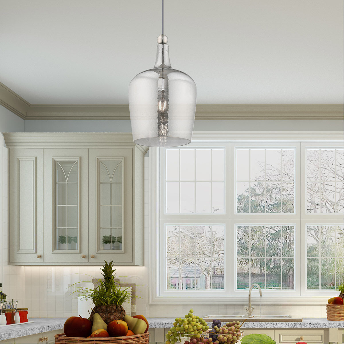 Art Glass 1 Light 9 inch Brushed Nickel Mini Pendant Ceiling Light