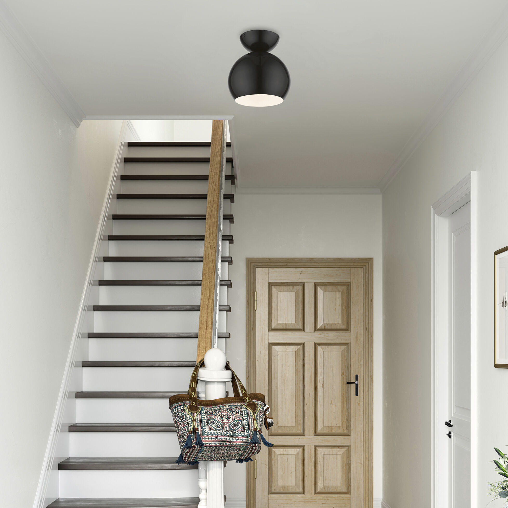 Stockton 1 Light 8 inch Shiny Black Semi-Flush Ceiling Light, Globe