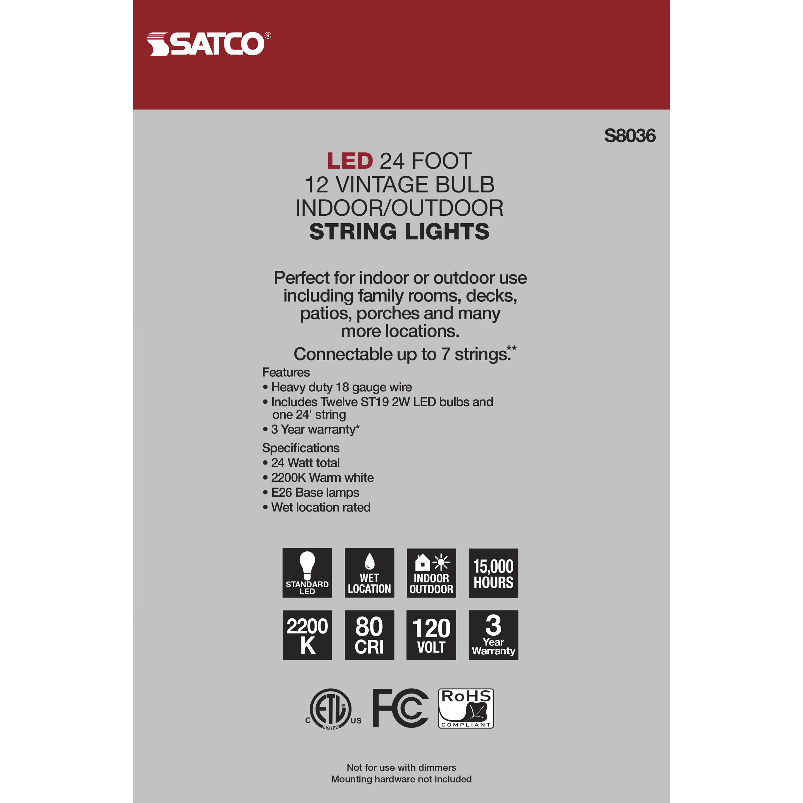 Lumos 12 Light LED 24 foot Black String Lights