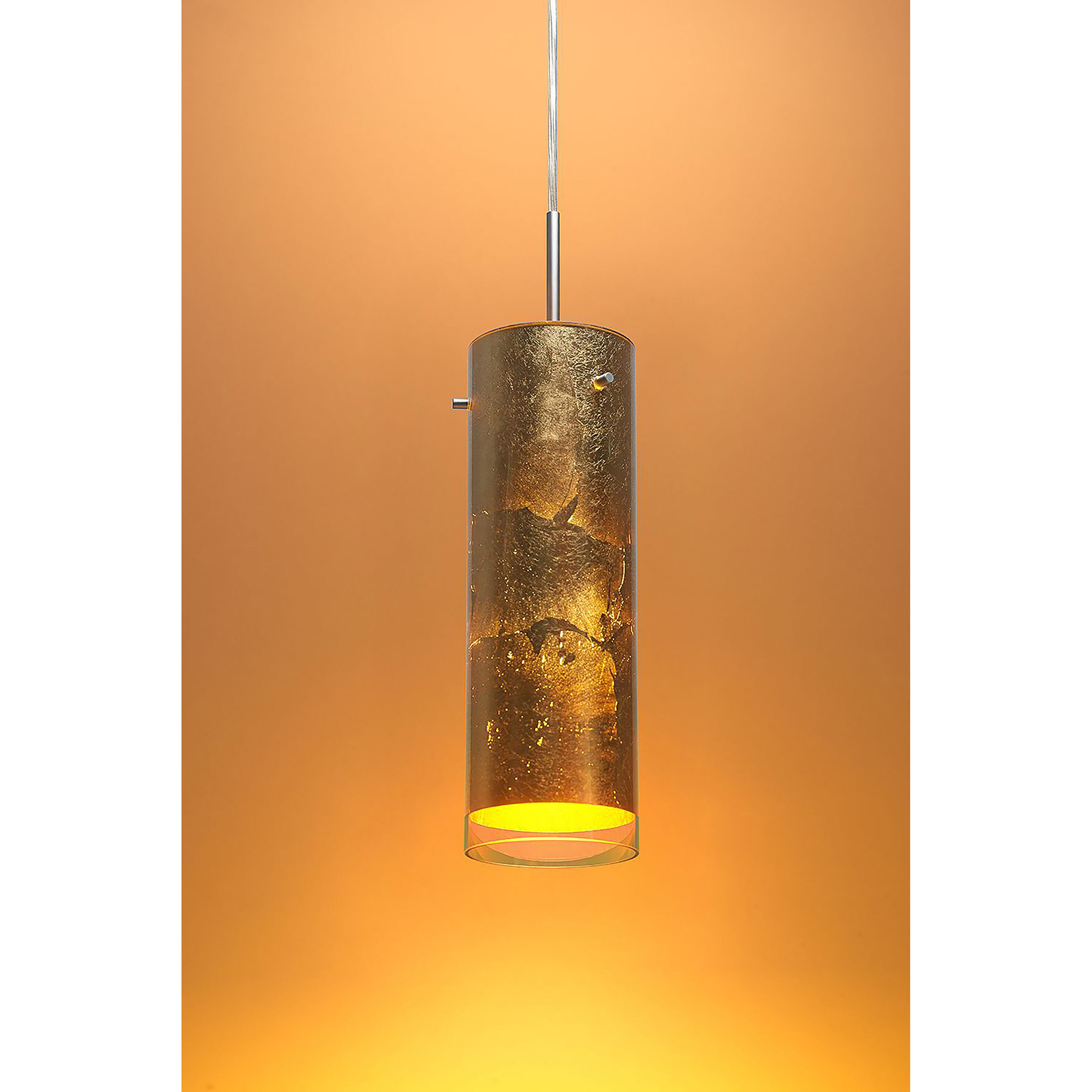 Cyrus LED 4 inch Matte Chrome Pendant Ceiling Light in Gold Glass