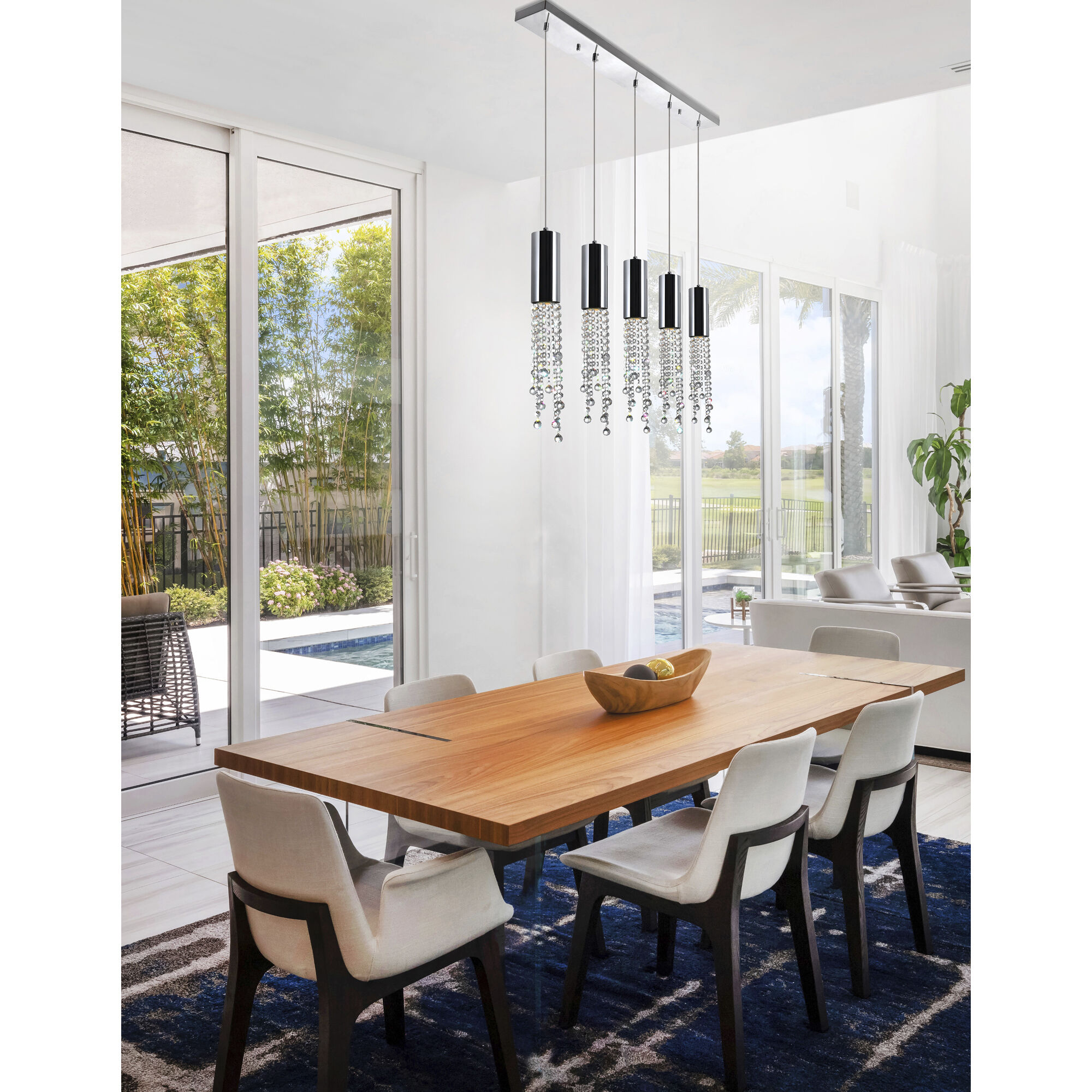 Extended 5 Light 40 inch Chrome Island/Pool Table Light Ceiling Light