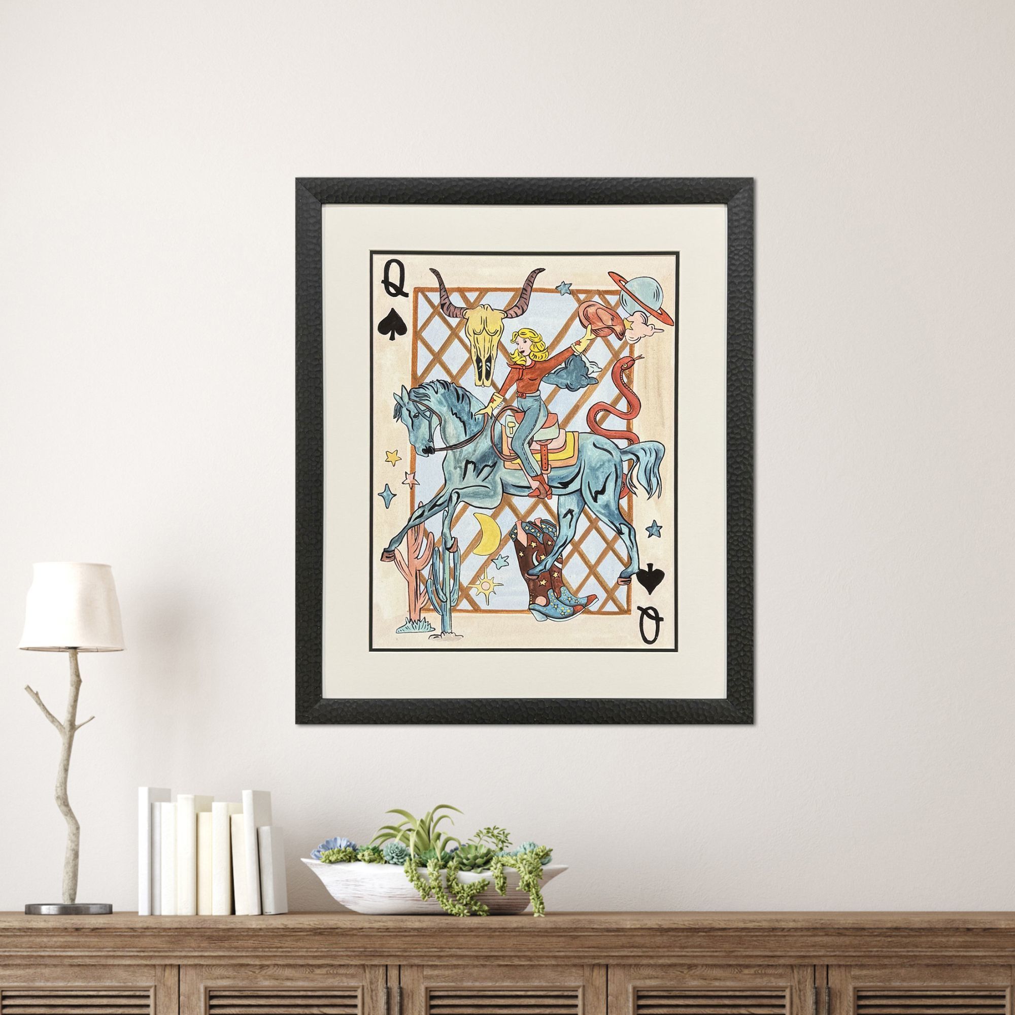 Range Rider Brown and Blue and Red Framed Art