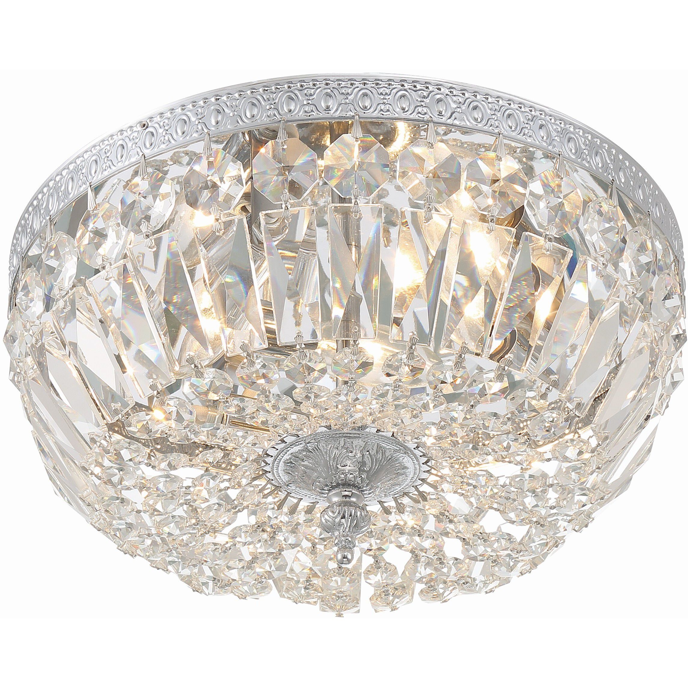 Waltham 3 Light 12 inch Polished Chrome Flush Ceiling Light in Clear Hand Cut