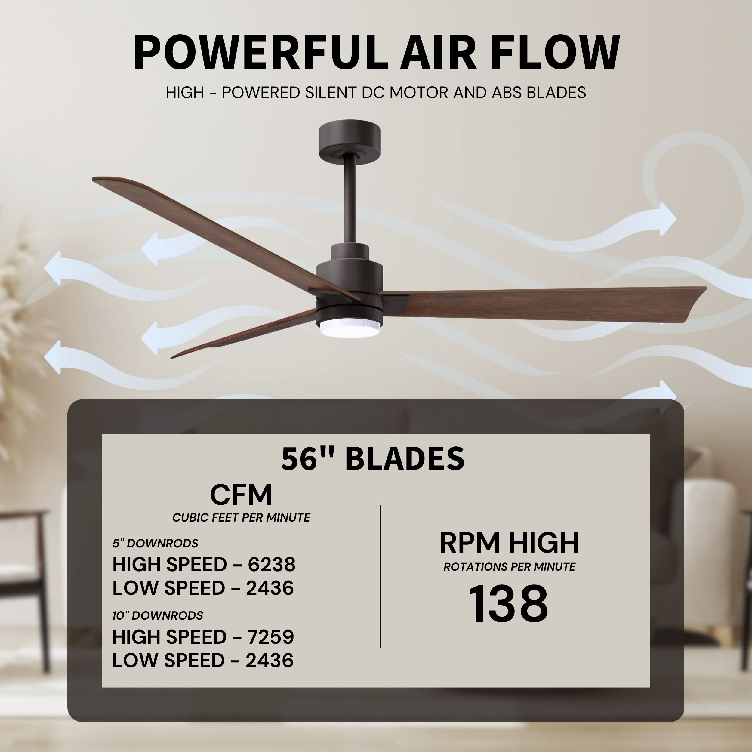 Atlas Alessandra - LK 56 inch Textured Bronze with Walnut Tone Blades Ceiling Fan