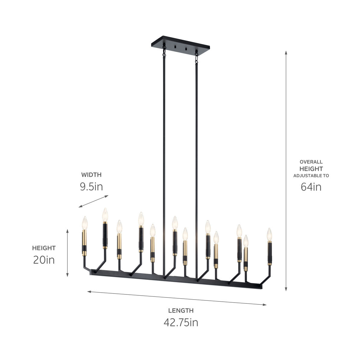 Armand 12 Light 9.5 inch Black Chandelier Linear Ceiling Light