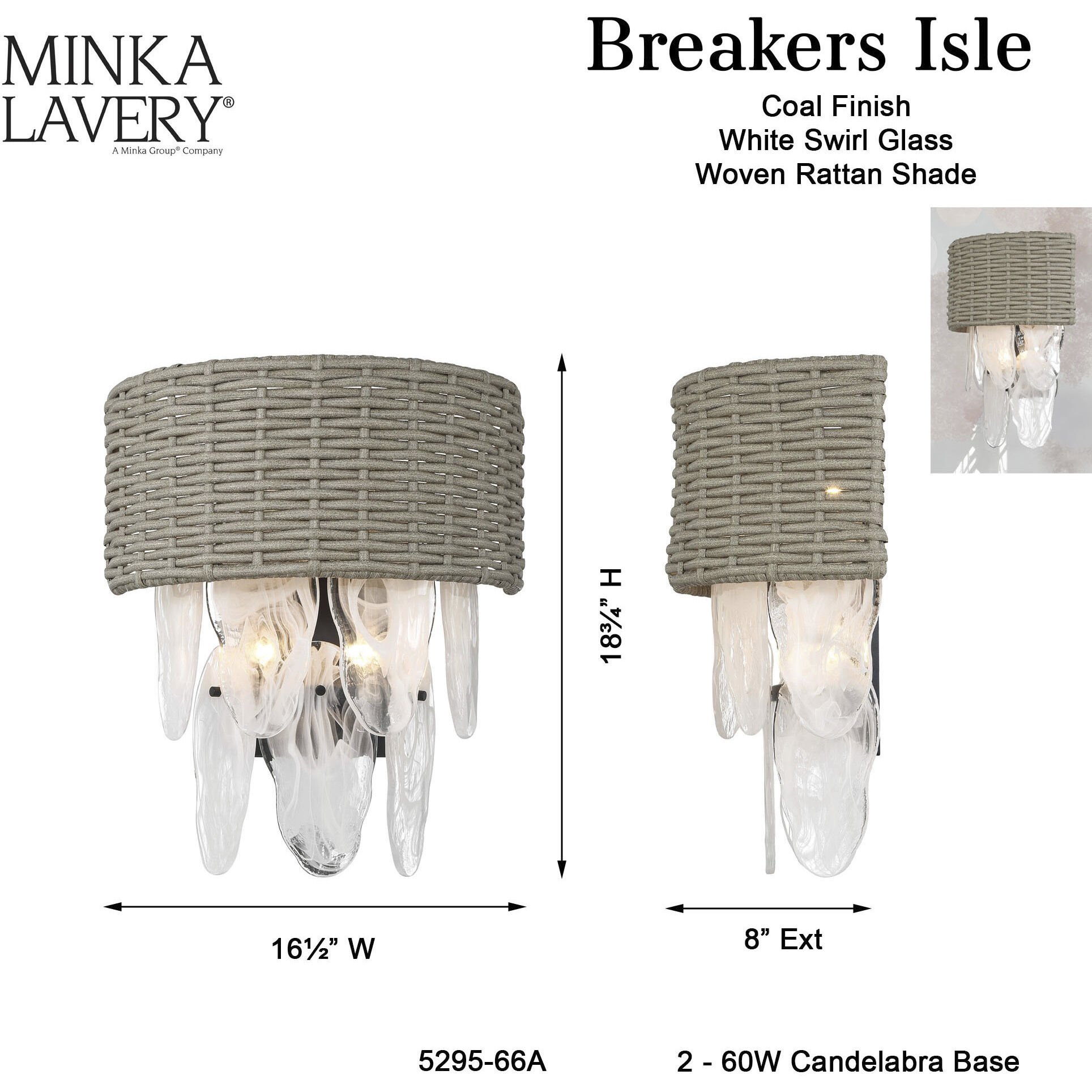 Breakers Isle 4 Light 16.38 inch Coal Wall Sconce Wall Light