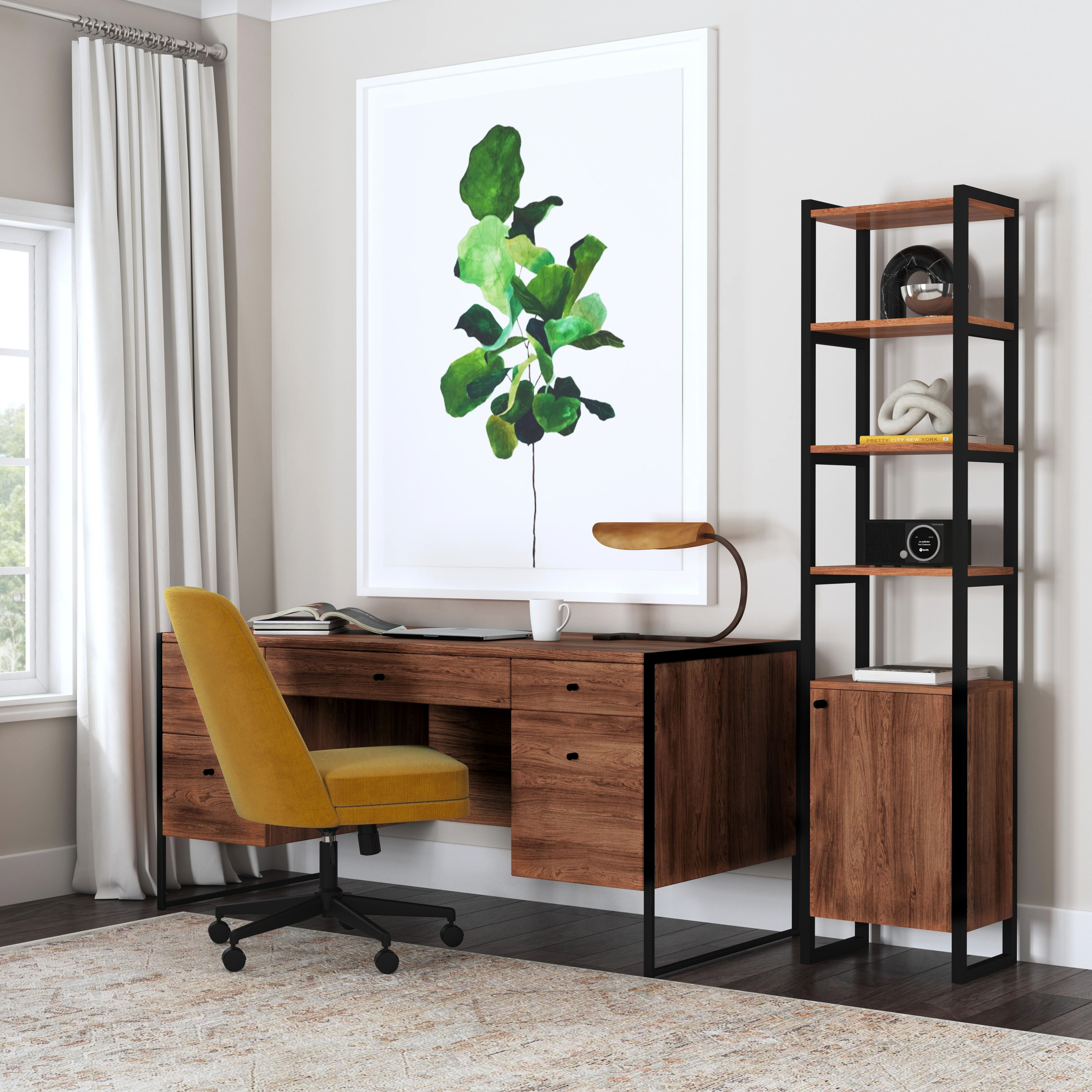 Drake 2 Drawer Iron and Wood Writing Desk in Medium Brown