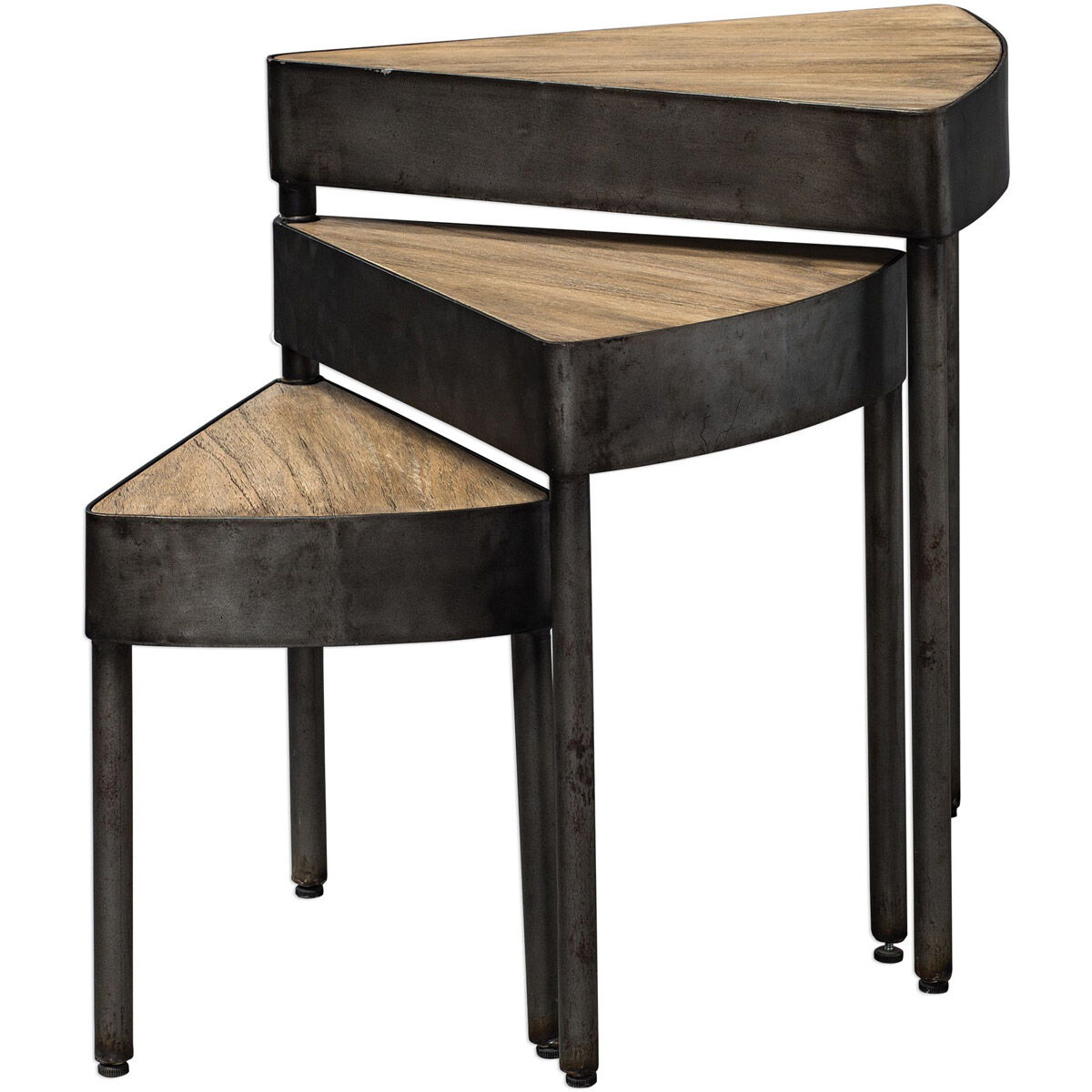 Akito 24 X 20 inch Natural Wheat and Aged Steel Swivel Nesting Table