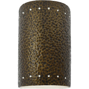 Ambiance Cylinder LED 5.75 inch Hammered Polished Brass Wall Sconce Wall Light, Small
