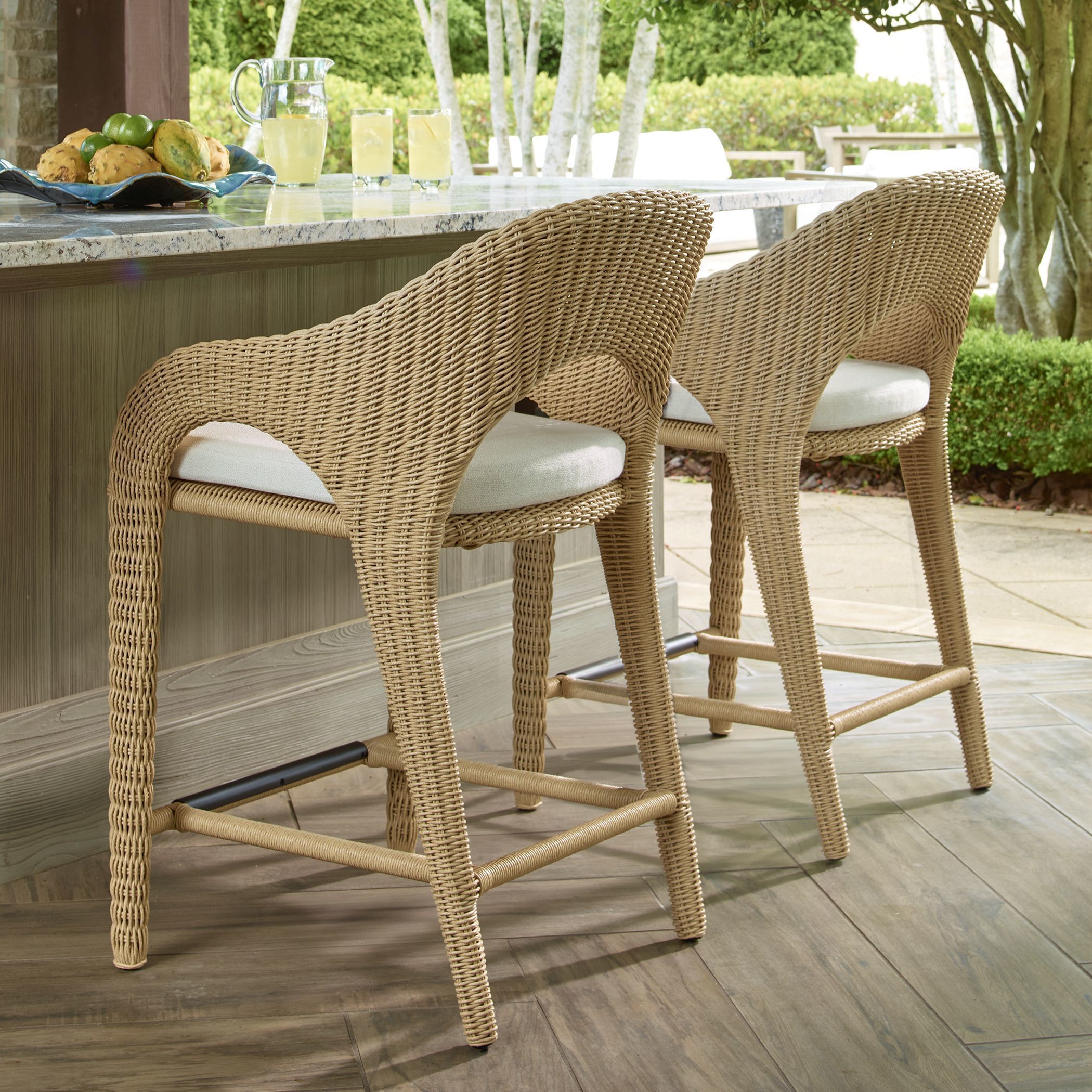 Kavali 38 inch Natural Honey and Oyster White Outdoor Counter Stool