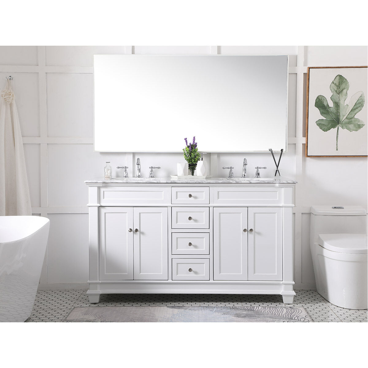 Wesley 60 X 22 X 35 inch White Vanity Sink Set