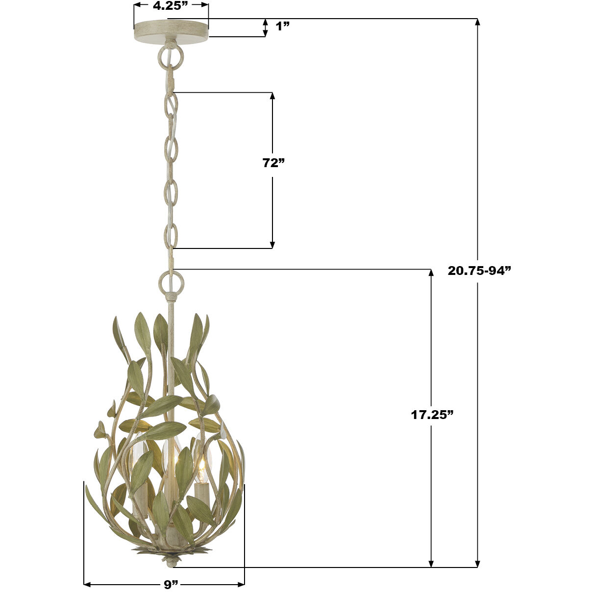 Broche 3 Light 9 inch Champagne Green Tea Chandelier Ceiling Light