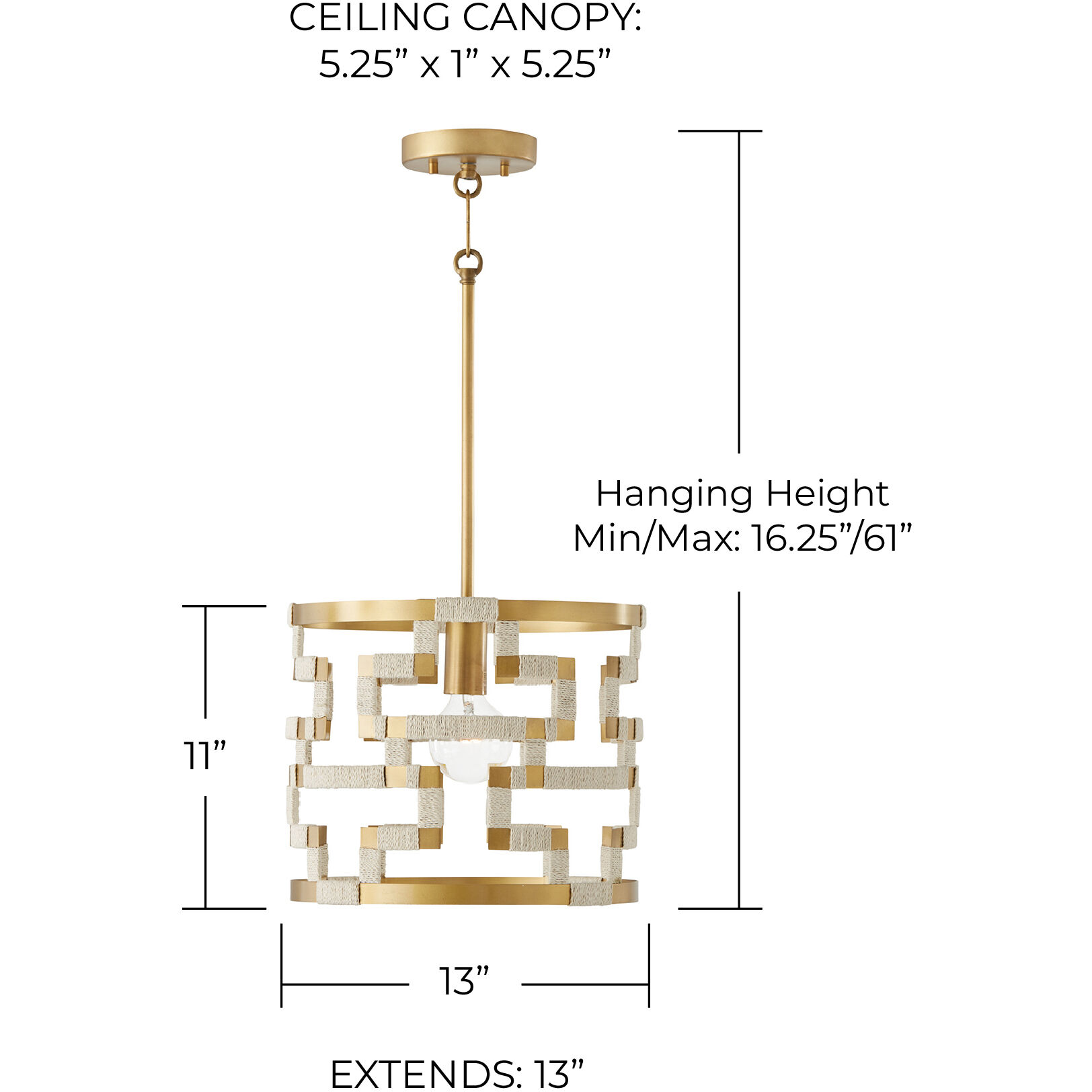 Hala 1 Light 14 inch Bleached Natural Jute and Patinaed Brass Pendant Ceiling Light