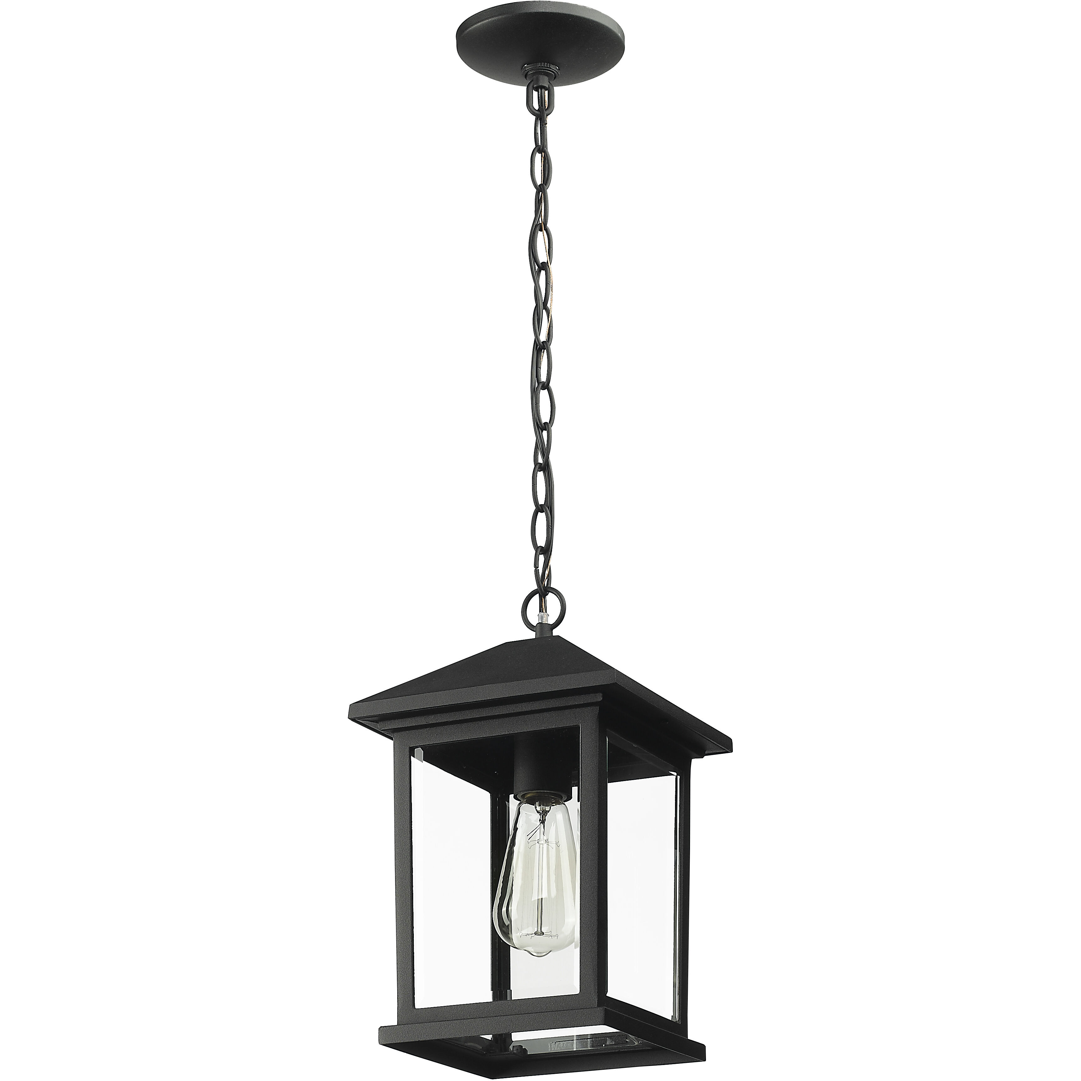 Portland 1 Light 8 inch Black Outdoor Chain Mount Ceiling Fixture in Clear Beveled Glass, 5.07
