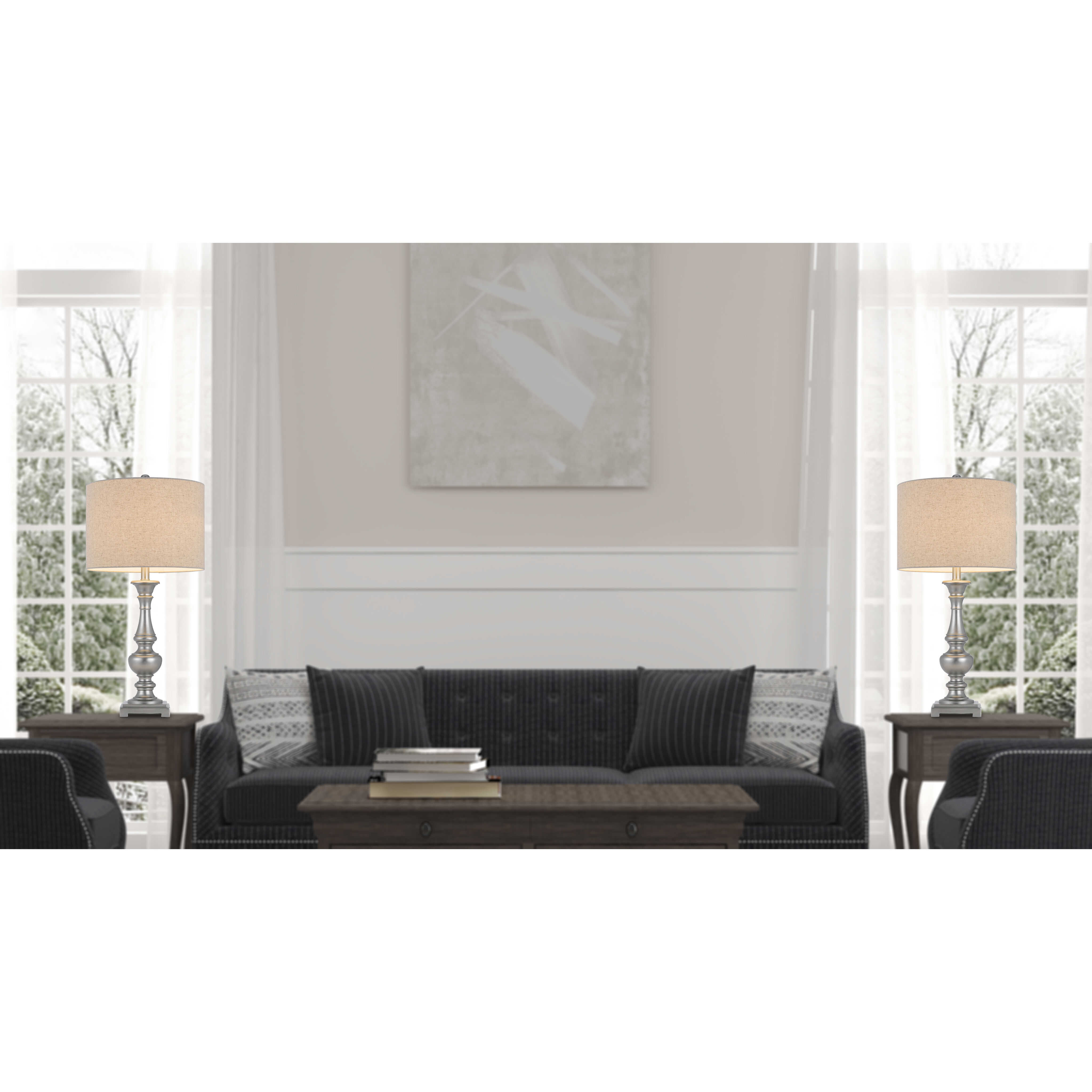 Nampa 28 inch 100.00 watt Antique Silver Lamp Set Portable Light