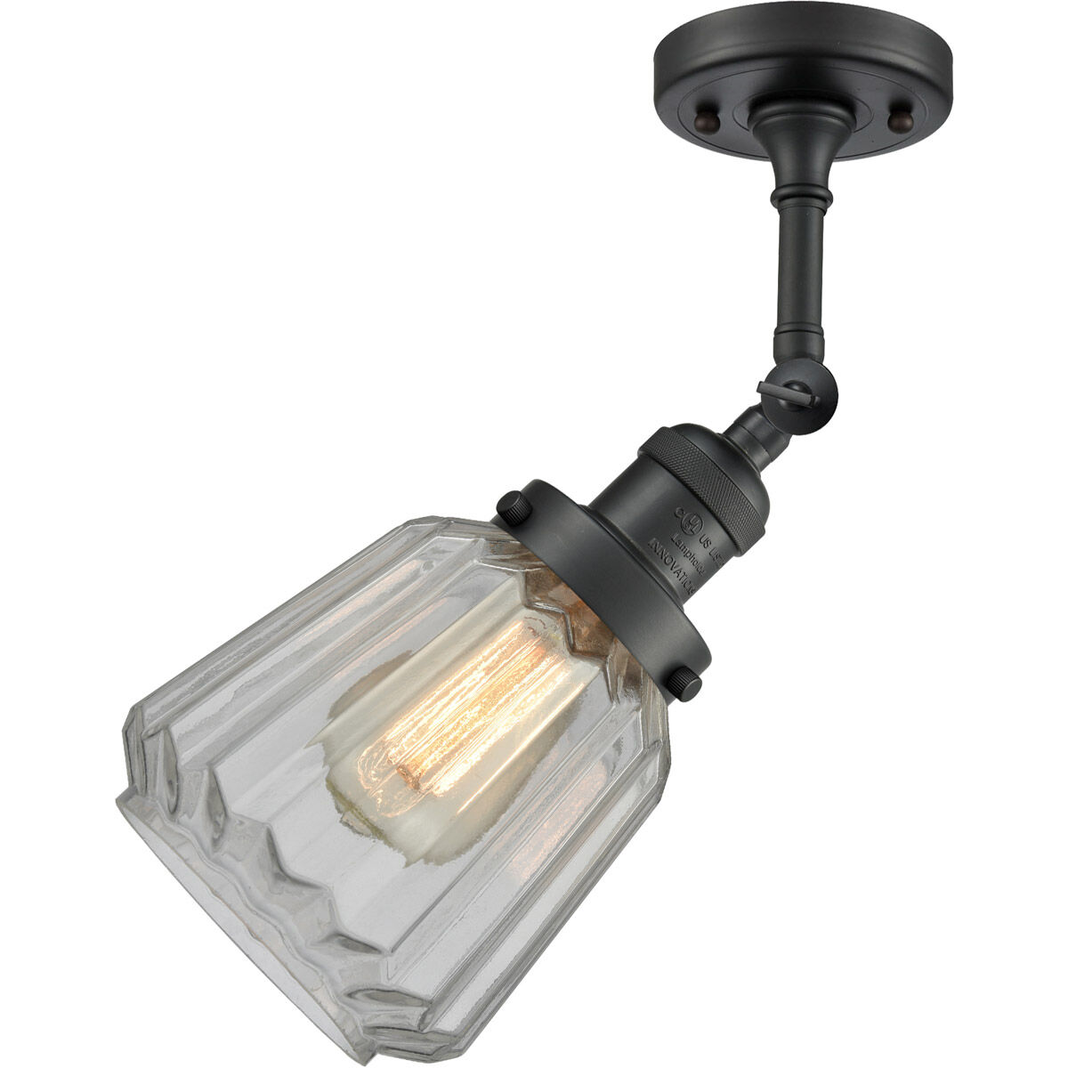 Franklin Restoration Chatham 1 Light 6 inch Matte Black Semi-Flush Mount Ceiling Light in Clear Glass, Franklin Restoration