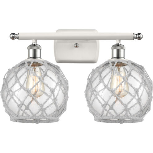 Ballston Farmhouse Rope 2 Light 16 inch White and Polished Chrome Bath Vanity Light Wall Light in Clear Glass with White Rope, Ballston