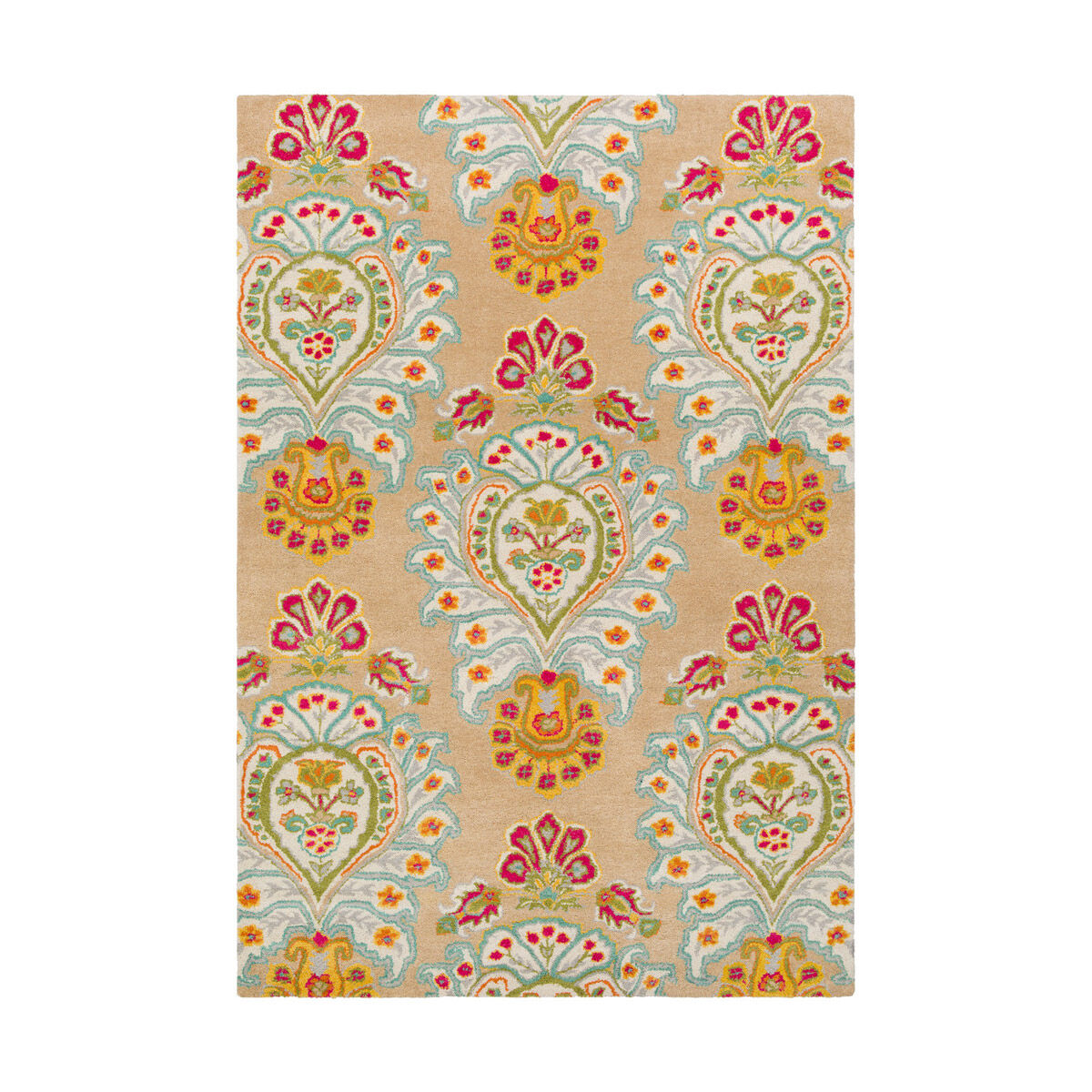 Technicolor 36 X 24 inch Bright Pink/Teal/Grass Green/Burnt Orange/Saffron Rugs, Rectangle