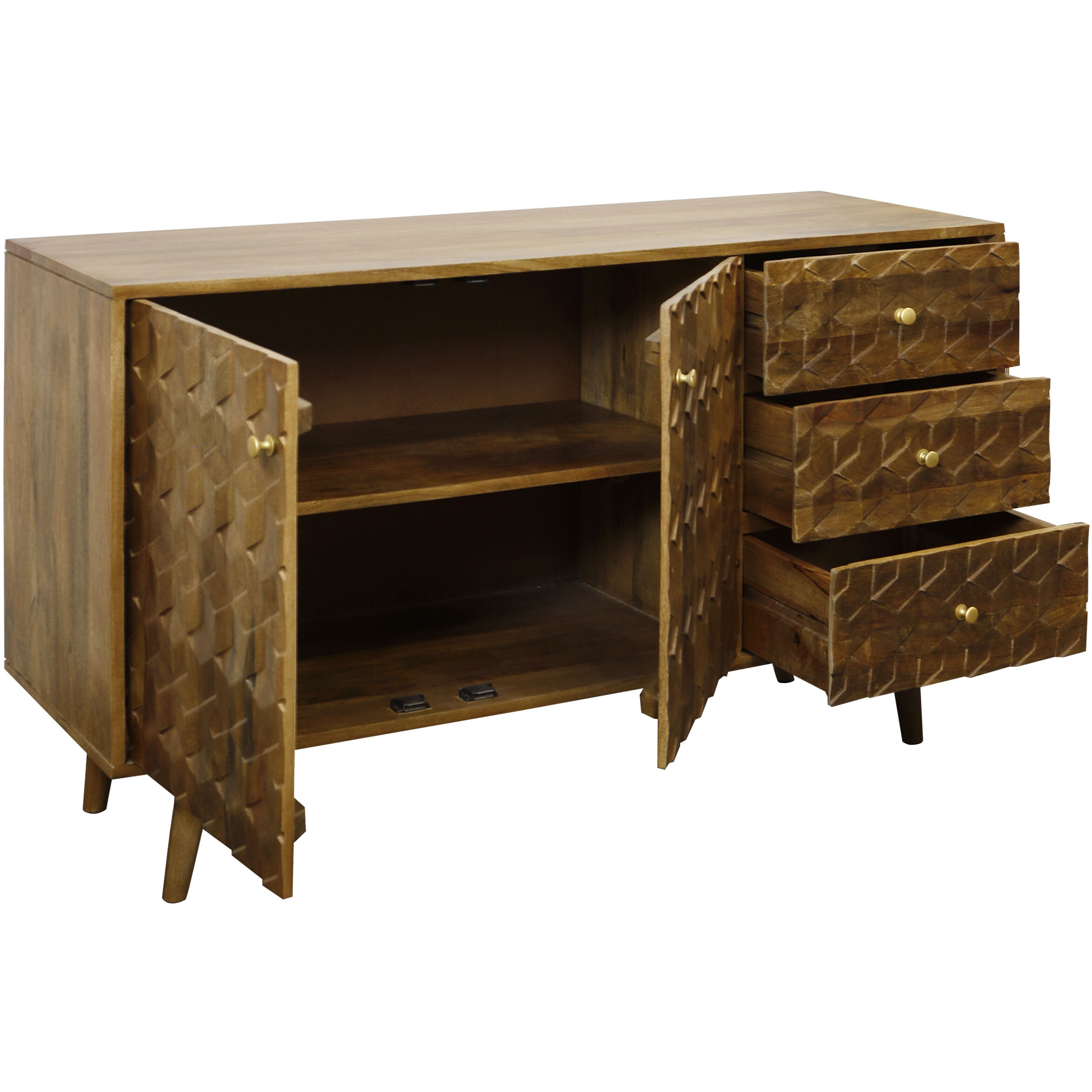 Diamond Cube 55 X 18 inch Mahogany Brown and Brushed Brass Sideboard