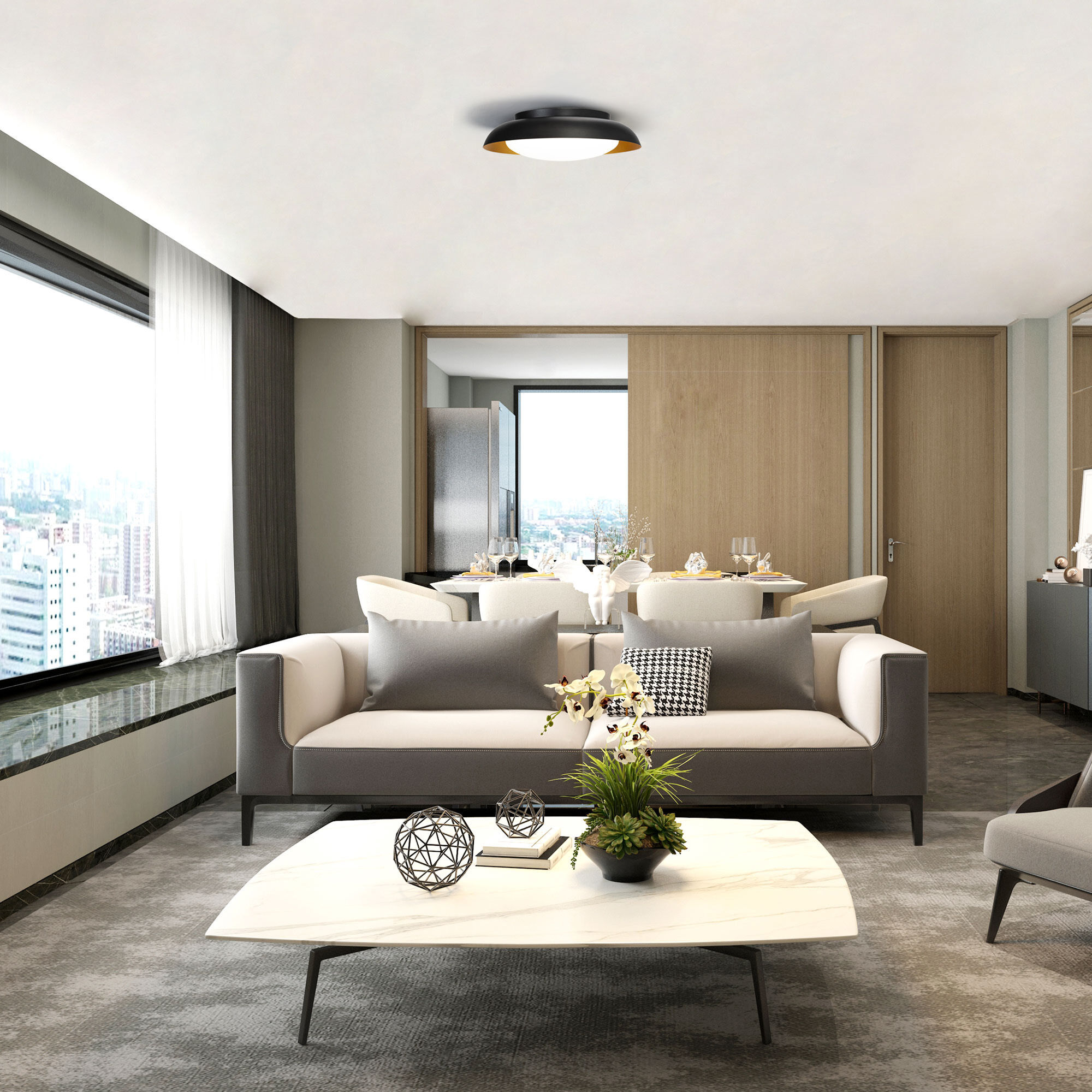 Taurus LED 17.88 inch Black Gold Flush Mount Ceiling Light, dweLED