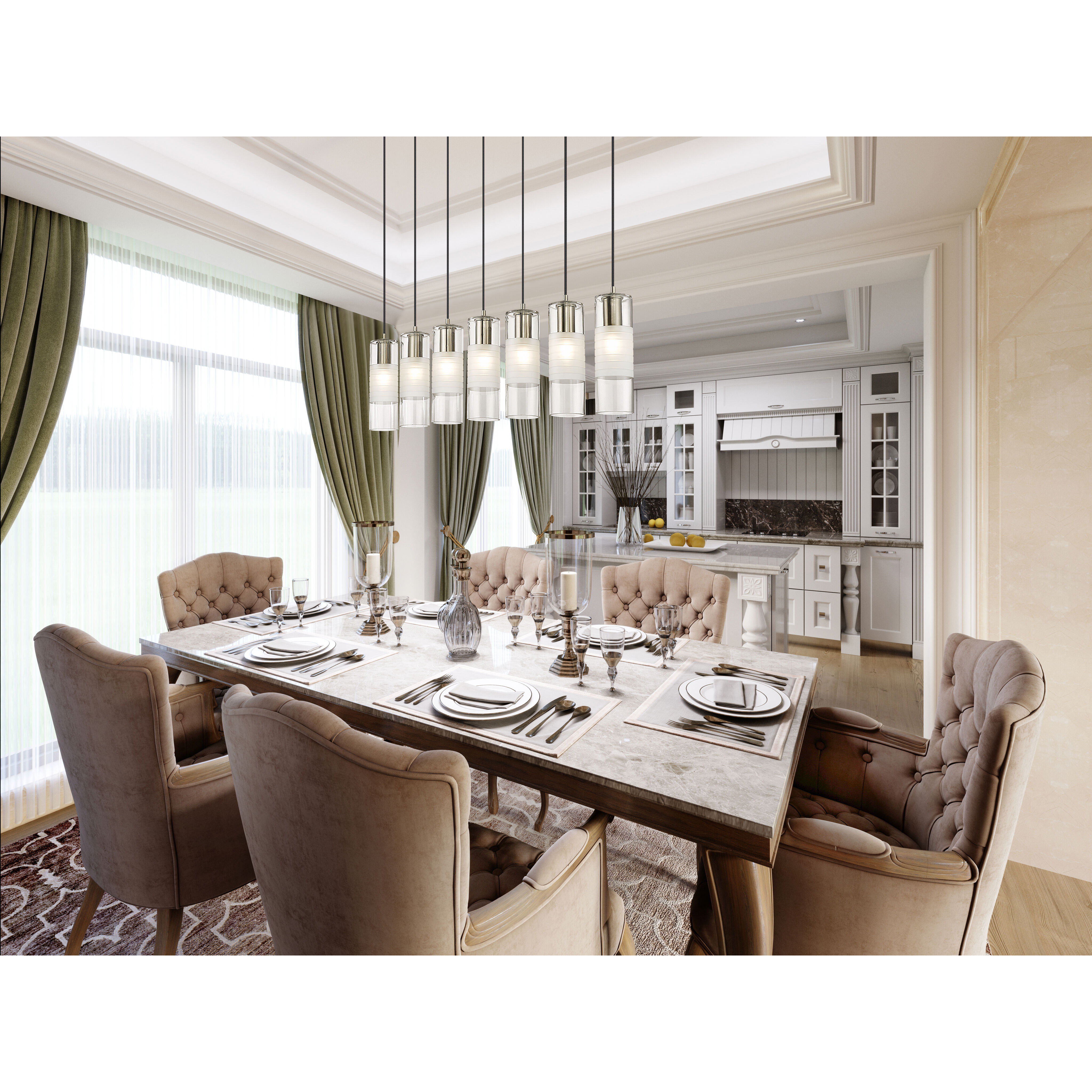 Alton 7 Light 54 inch Brushed Nickel Linear Chandelier Ceiling Light