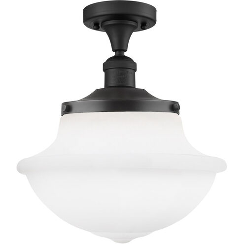 Franklin Restoration Large Oxford LED 12 inch Oil Rubbed Bronze Semi-Flush Mount Ceiling Light in Matte White Glass, Franklin Restoration
