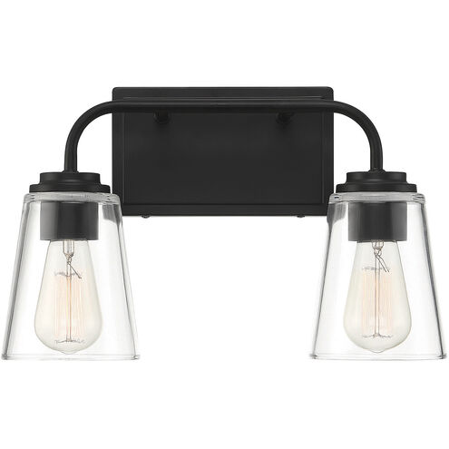 Transitional 2 Light 15 inch Matte Black Bathroom Vanity Light Wall Light