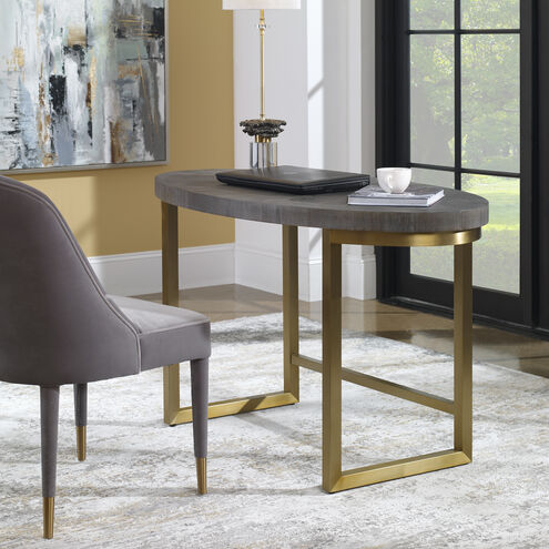 Taja 48 inch Brushed Brass and Dark Walnut Desk