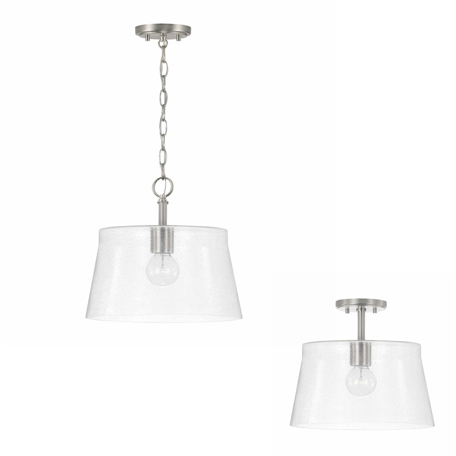 Baker 1 Light 14.25 inch Brushed Nickel Pendant Ceiling Light, Convertible Dual Mount